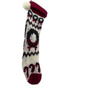 Vintage Knit Christmas Stocking Wreath Candy Cane